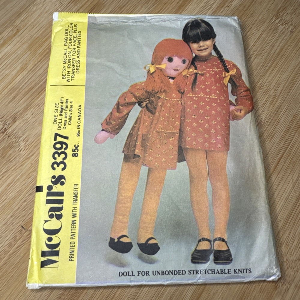 VTG McCall's 3397 Betsy McCall Doll & Outfits 41"Cloth Doll  SZ 4T Dress Panties